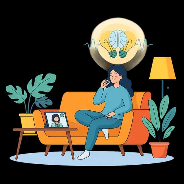 Hero: Person relaxing at home during treatment session